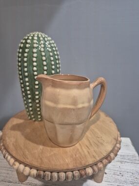 Handcrafted Ceramic Creamer Or Vase in Beige Cream Barrel Shaped